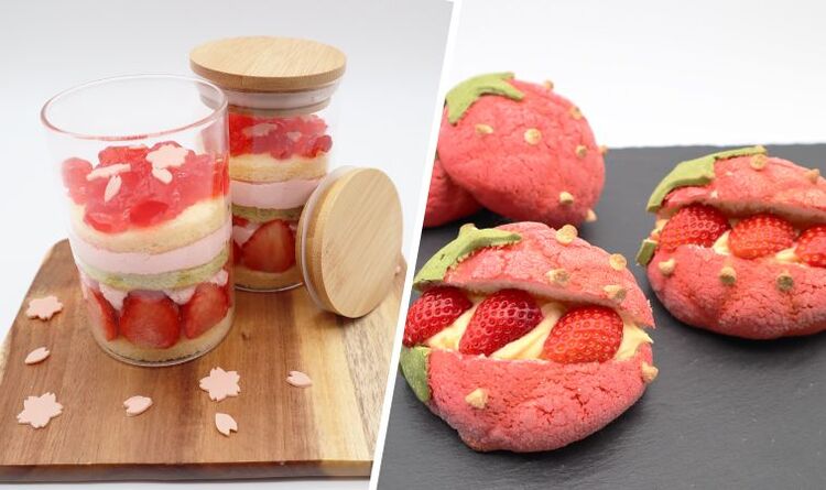 ☆洋菓子＆パン ダブル体験☆イチゴと桜のカップショートケーキ＆イチゴなのにメロンパン